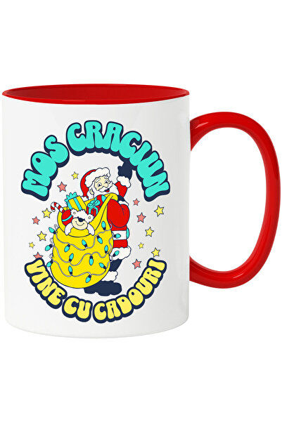 StoryGift Romania Cana cu Mos craciun Vesel cu Sac Galben Plin De cadouri Tex...