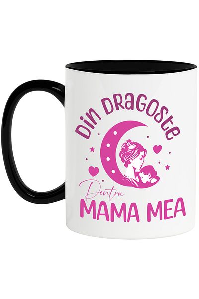 StoryGift Romania Cana din dragoste pentru mama mea iubire, 330ml, Ceramica cu Maner Negru, Cu Maner Negru