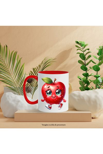 StoryGift Romania Mug with a cheerful apple | illustration | healthy | fruit | take a walk | leaf |, With ,STG