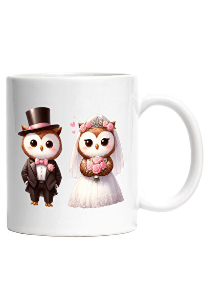 StoryGift Romania Cana cu 2 bufnite la nunta | ilustratie | casatorie | rochi...