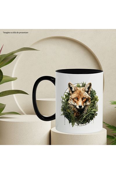 StoryGift Romania Mug With Fox, Leaves, Circle, Plants, Foliage, Wild Animal, Multicolor 330 ml,, With ,STG.