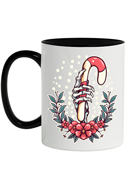 StoryGift Romania Cana Cu Coroana Sarbatori, Iarna, Schelet, Mana, Multicolor 330 ml, Ceramica cu , Cu Maner Negru