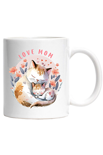 StoryGift Romania Cana cu pisoi si pisica cu mesajul "Love Mom", iubire materna, mama, ilustratie,, Cu Maner Alb