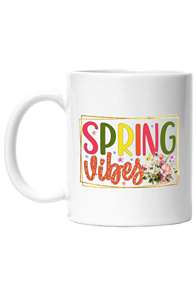 StoryGift Romania Cana cu mesajul "Spring vibes", ilustratie, primavara, flor...