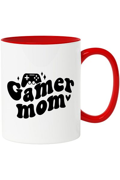 StoryGift Romania Cana cu inimioara si controller cu textul "Gamer mom" - mama jucatoare pasiune c, Cu Maner Rosu
