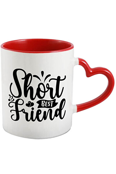 StoryGift Romania Cana cu inimioare pentru cea mai buna prietena scunda cu Maner Inima Rosie, Cu Maner Inima Rosie