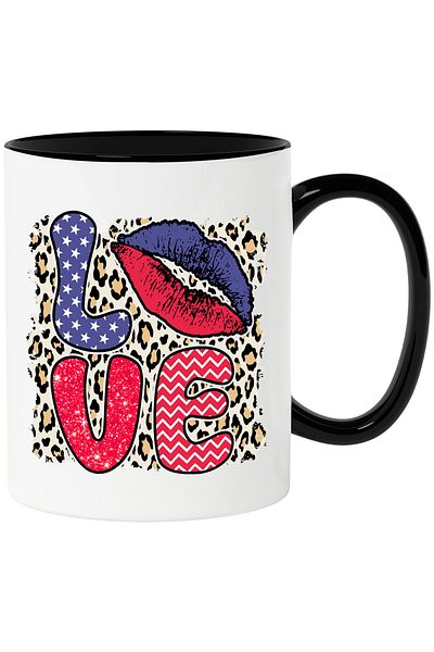 StoryGift Romania Mug with the message "Love", lips, blue, red, Valentine's Day, illustration. love, With, STG