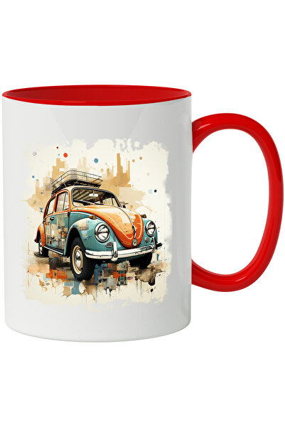 StoryGift Romania Cana Cu Masina, Retro, Vintage, Ilustratie, Faruri, Multico...