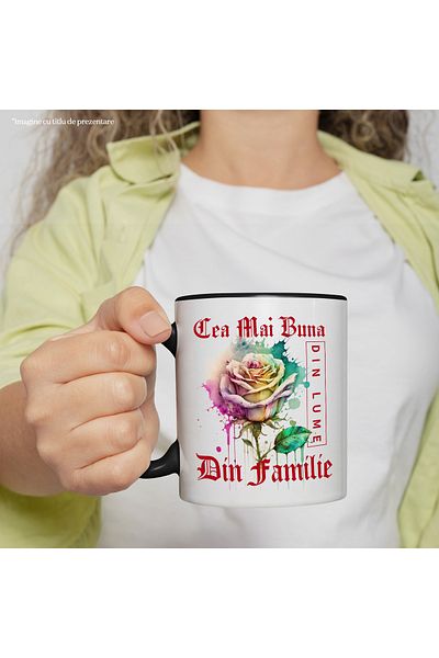 StoryGift Romania Cana Cu Textul Cea Mai Buna Din Familie, Din Lume, Floare, Trandafir Colorat, Wa, Cu ,stg