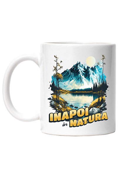 StoryGift Romania Cana cu Munte Inalt Luna Plina Lac Stralucitor Text Inapoi Natura, Aventura, Hob, Cu Maner Alb