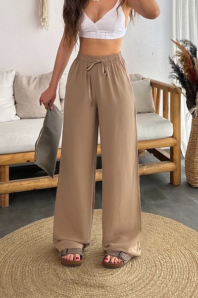 BİKELİFE Leinen Sommerhose für Damen - Elastischer Bund, Taschen, Weiter Schnitt