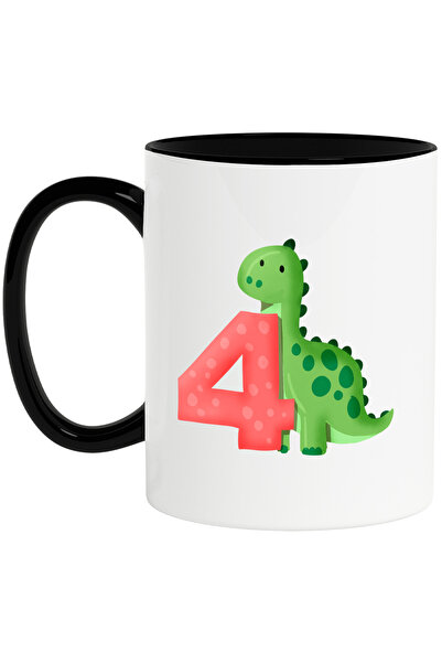 StoryGift Romania Cana cu un dinozaur verde cu cifra 4, ilustratie, pentru co...