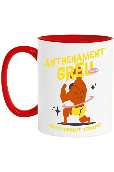 StoryGift Romania Cana antrenament greu nu mi permit terapie barbat la sala, 330ml, Ceramic cu Man, Cu Maner Rosu