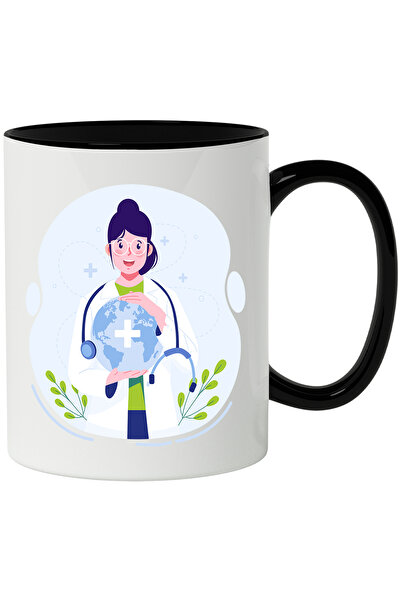 StoryGift Romania Cana Cu Doctor, Ziua Mondiala A Sanatatii, Ochelari, Stetoscop, Multicolor 330 m, Cu Maner Negru