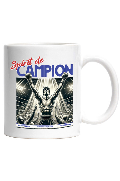 StoryGift Romania Cana Barbat castigator meci de box, munca, spirit de campion, 330ml, Ceramic cu, Cu Maner Alb