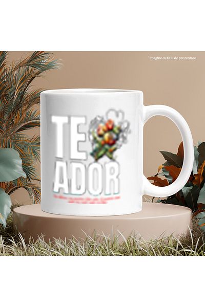StoryGift Romania Cana Text Romantic Te Ador Cadou Valentine's Day Dragoste, 330ml, Ceramic cu Man, Cu Maner Alb