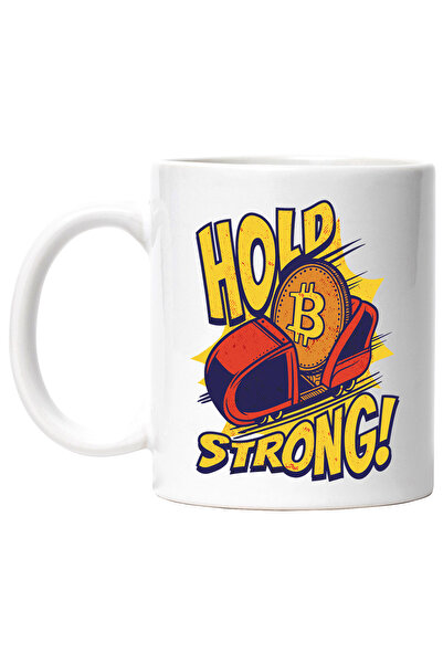 StoryGift Romania Cana Cu Mesaj In Engleza Hold Strong, Bitcoin, Moneda, Multicolor 330 ml, Cerami, Cu Maner Alb
