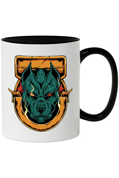 StoryGift Romania Cana Cu Emblema, Caine, Flacari, Demonic, Multicolor 330 ml, Ceramica cu Maner N, Cu Maner Negru