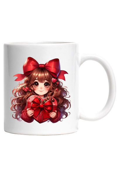 StoryGift Romania Cana cu o fetita dragalasa care a primit un cadou | ilustratie | cutie cu bomboa, Cu Maner Alb