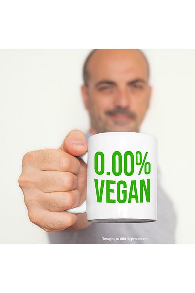StoryGift Romania Cana Cu Mesaj Haios In Limab Romana 0,00% Vegan Carne Mancare Pofticios, Ceramic, Cu Maner Alb Stg