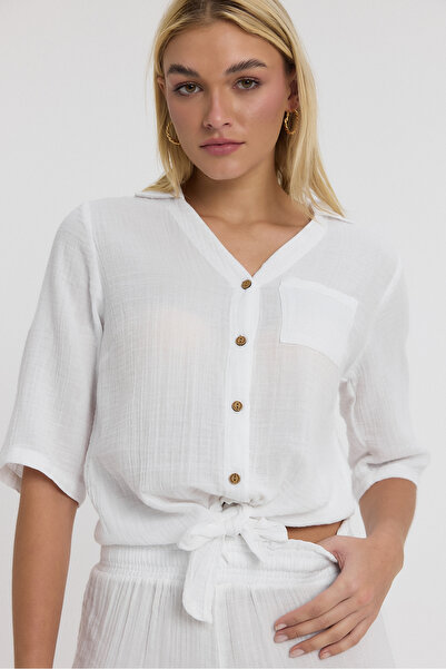 Heaven Ephesus Μουσελίνα μπλούζα με δέσιμο μπροστά -1020