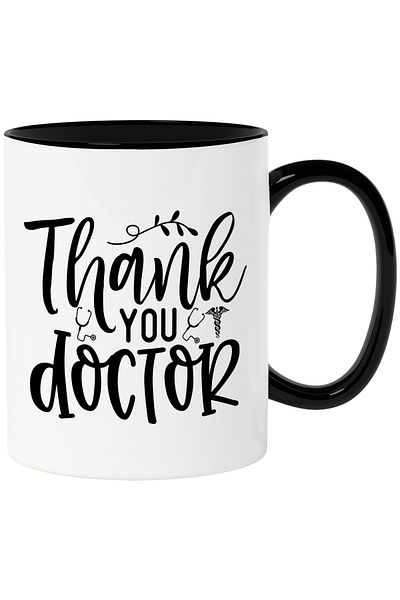 StoryGift Romania Cana cu textul in limba engleza "Thank you, doctor" - multumire sanatate cu Mane, Cu Maner Negru