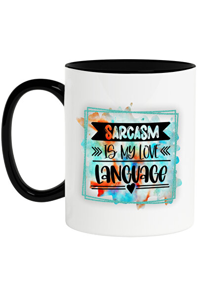 StoryGift Romania Cana cu mesajul "Sarcasm is my love language", inima, ilustratie, amuzant, razi,, Cu Maner Negru