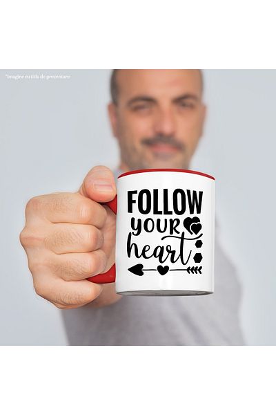 StoryGift Romania Mug with hearts and the text "Follow your heart" - follow your heart love with Man, Cu, STG