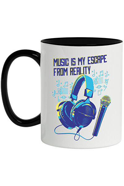 StoryGift Romania Cana Cu Music Is My Escape From Reality, Microfon, Casti, Multicolor 330 ml, Cer, Cu Maner Negru
