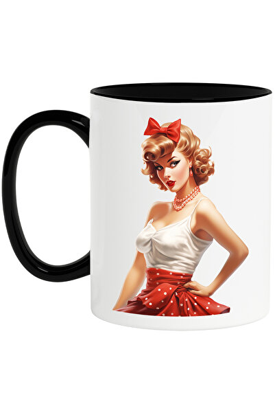 StoryGift Romania Cana cu o femeie frumoasa blonda, ilustratie, stil retro, v...