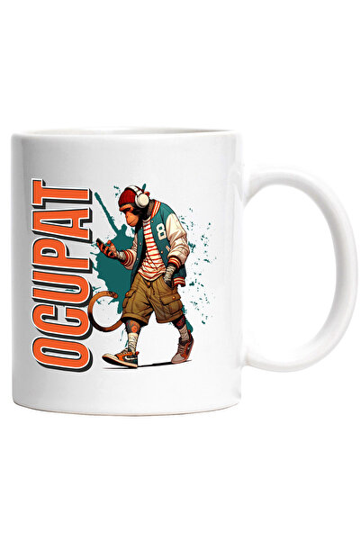 StoryGift Romania Cana maimuta cu capul in telefon text ocupat, 330ml, Cerami...