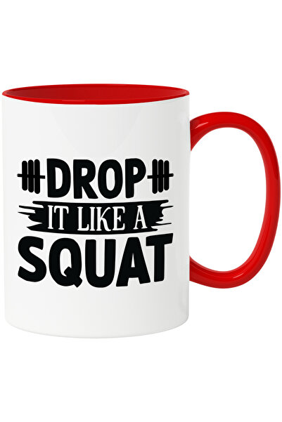StoryGift Romania Mug with dumbbell and the message "Drop it like a squat" - ...