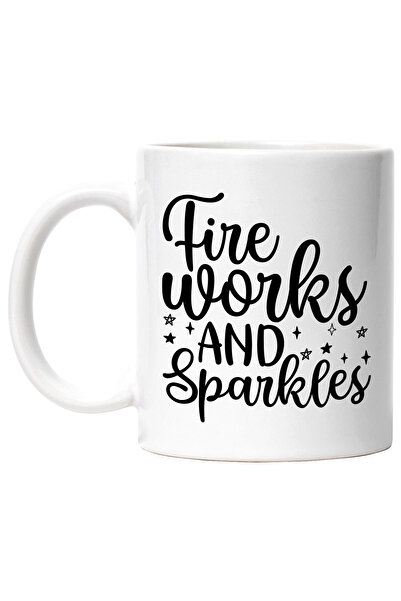 StoryGift Romania Cana cu stelute si mesajul "Fireworks and sparkles" - artificii si scantei cu Ma, Cu Maner Alb