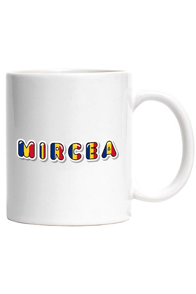 StoryGift Romania Cana Cu Numele Mircea, Romania, Suporter, Steagul Romaniei, Patriot, 330ml, Cera, Cu Maner Alb