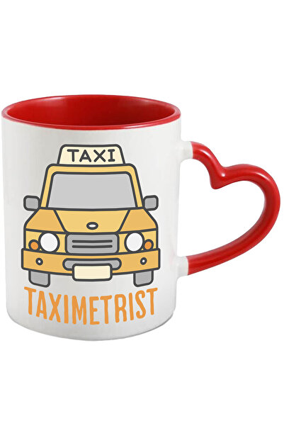 StoryGift Romania Cana Masina taxi filozofi ai drumurilor, 330ml, Ceramica cu Maner Inima Rosie, Cu Maner Inima Rosie