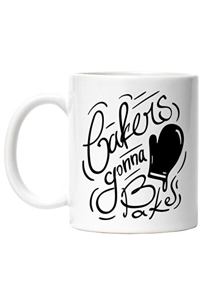 StoryGift Romania Cana Cu Mesaj In Engleza Bakers Gonna Bake, Cofetarie, Manusa, Bucatarie, Alb Ne, Cu Maner Alb