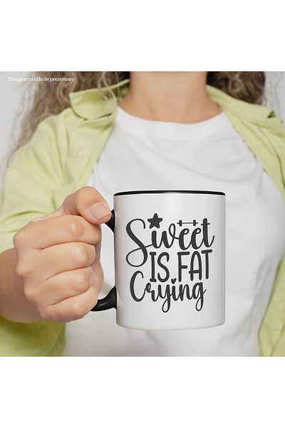 StoryGift Romania Cana cu textul "Dulce este grasimea plangand" - slabire exercitii fizice cu Mane, Cu Maner Negru