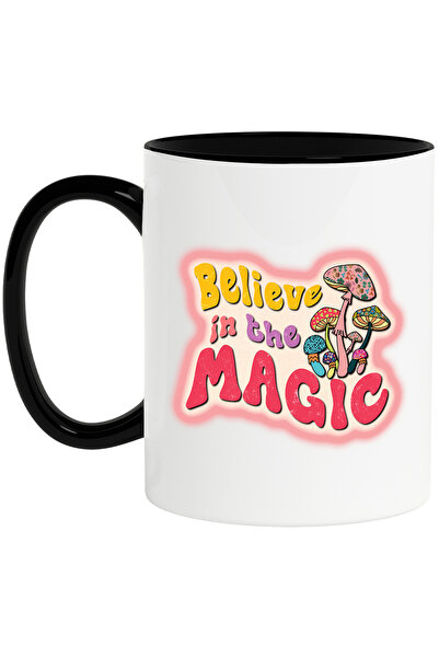 StoryGift Romania Cana cu mesajul "Believe in the magic", stilul hippie, cultura, ilustratie, psih, Cu Maner Negru