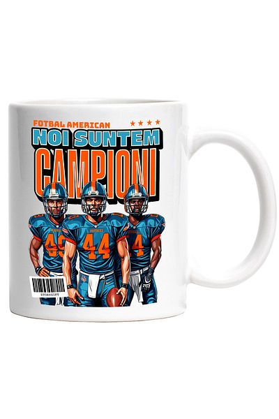 StoryGift Romania Cana American Footb4ALL noi suntem campioni echipa sport , 330ml, Ceramic cu Man, Cu Maner Alb