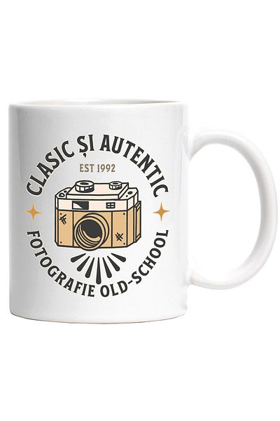 StoryGift Romania Cana cu Aparat Foto Vintige Creativitate Fictiv Hobby Fotografie Text Clasic Si , Cu Maner Alb