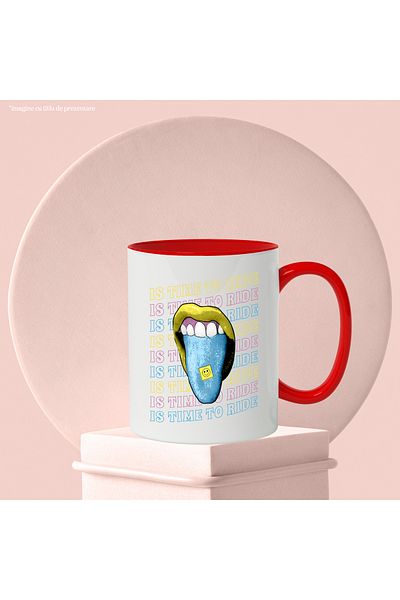 StoryGift Romania Mug With Message In English Is Time To Ride, Tongue, Lips, Sticker, Multicolor 330 m, With ,STG