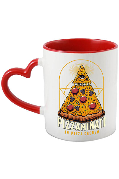 StoryGift Romania Cana Pizza illuminati. În pizza credem, 330ml, Ceramica cu Maner Inima Rosie, Cu Maner Inima Rosie