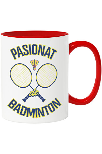 StoryGift Romania Badminton and shuttlecock paddles mug for sports lovers, 330ml, Ceramic with Handle, With Red Handle
