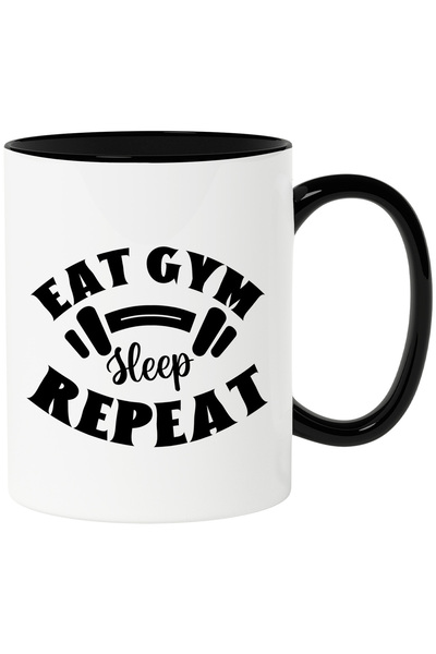 StoryGift Romania Cana cu o haltera si mesajul "Eat gym, sleep, repeat" - man...