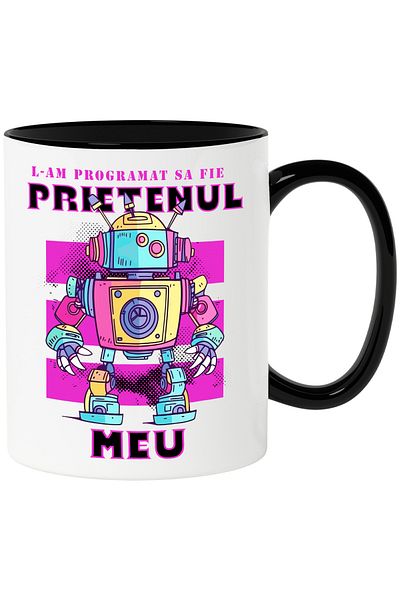 StoryGift Romania Cana robot l-am programat sa fie prietenul meu! haios inteligenta artificiala, 3, Cu Maner Negru