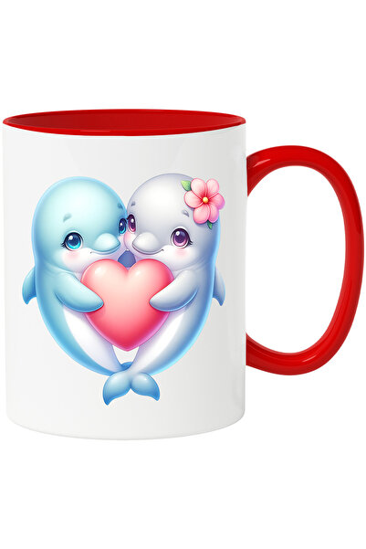 StoryGift Romania Cana cu 2 delfini care se imbratiseaza si tin o inima | flo...