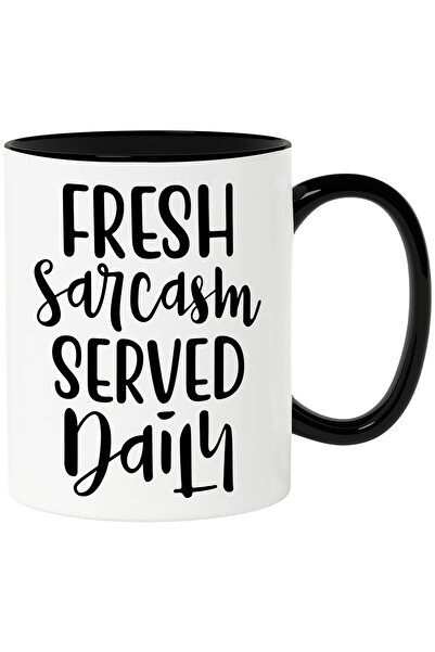 StoryGift Romania Cana cu textul "Fresh sarcasm served daily" - sarcasm proaspat servit in fiecare, Cu Maner Negru