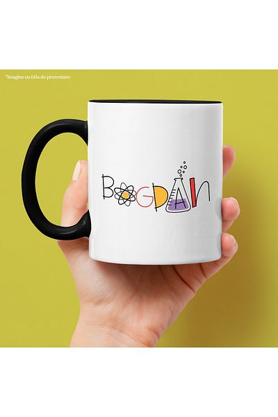 StoryGift Romania Cana Cu Numele Bogdan, Si Mesaj Amuzant, Curios, Sociabil, Galagio, 330ml, Ceram, Cu Maner Negru Stg