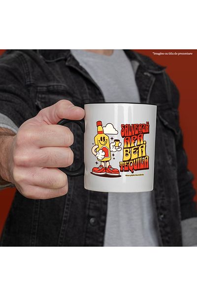 StoryGift Romania Save Water Mug, Drink Tequila Happy Funny Bottle, 330ml, Ceramic with N Handle, With ,STG