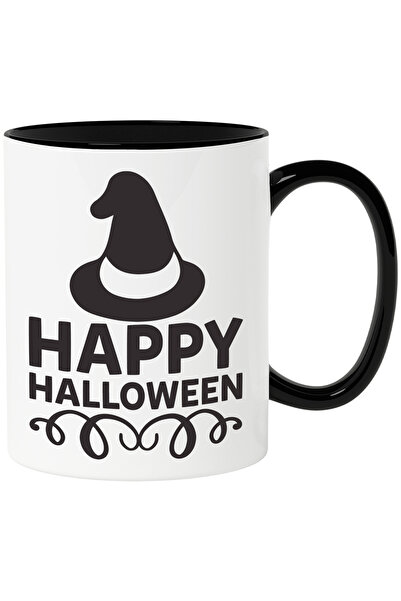 StoryGift Romania Cana cu o palarie de vrajitoare si textul "Happy Halloween" - Halloween fericit , Cu Maner Negru